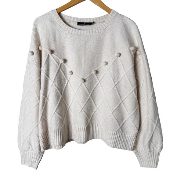 Tuckernuck Pomander Place Pam Pom Pom Argyle Sweater in Cream, Size Large - Picture 2 of 11